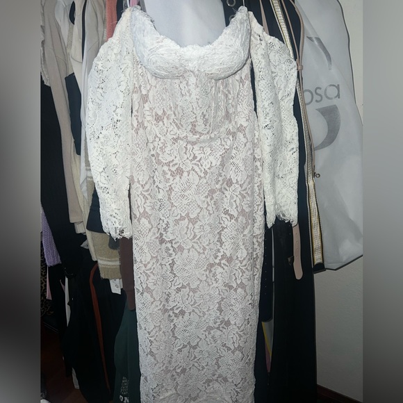 Rene the Label White Off the Shoulder Lace Dress - Picture 2 of 4